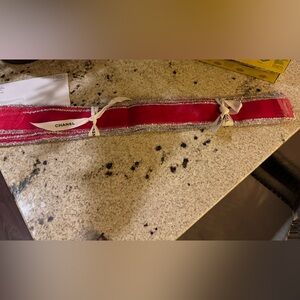 CHANEL Red Ribbon with Silver and  Details